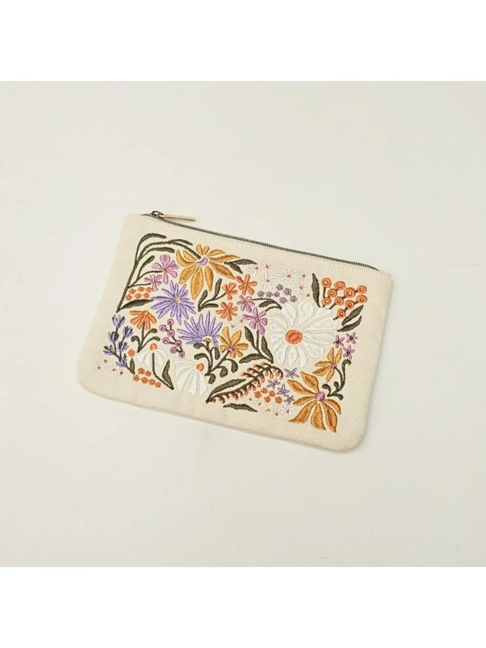 Embroidered Makeup Pouch with Zipper Closure - Travel & Daily Essentials Bag